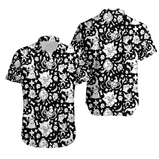 Gengar Hawaiian Shirt Tropical Button Up Shirt Summer Hawaiian Short Mimikyu Hawaii Set Gengar Shirt Gifts