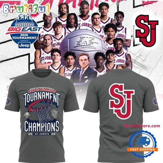 Discover St John’s Red Storm Men’s Basketball 2026 Big East Tournament Champions New Design T Shirt