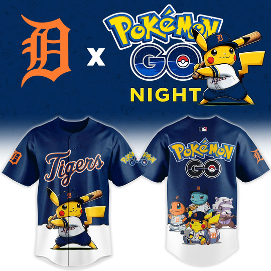 Detroit Tigers Poket mons GO Night Limited Edition Baseball Jersey