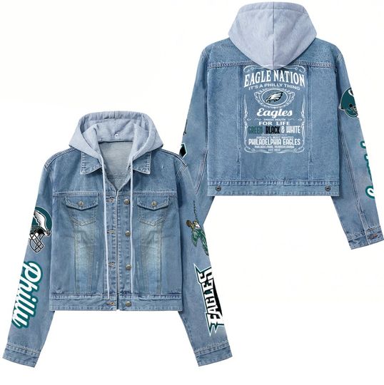 Philadelphia Eagless Premium Hooded Denim Jacket New Collection AZBTHDJ000240