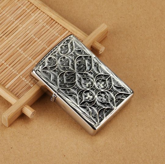 Exclusive Silver Ornament Lighter Case for Zippo Biker Jewelry Gift