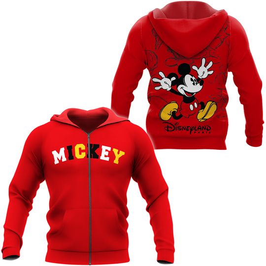 Red zip-up Mickey Mouse Paris hoodie
