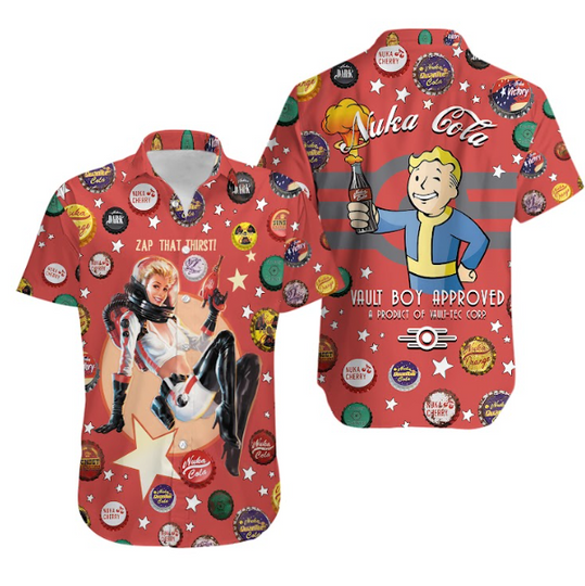Falllout Nuka Cola Zap That Thirst Vault Boy Approved Hawaiian Shirts