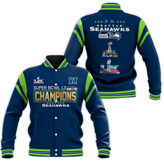 Seahawks Super Bowl LX Champions All Over Print Baseball Jacket