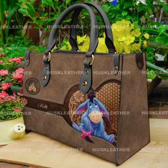 Discover Personalized Winnie The Pooh Eeyore Cartoon Leather Bag Handbag