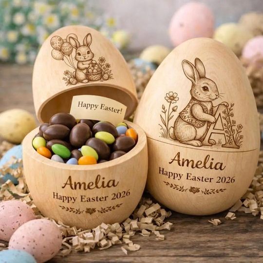 Personalized Fillable Wooden Easter Egg, Custom Name Engraved Hollow Egg 2026, Baby First Easter Keepsake Gift, Toddler Basket Stuffer Decor