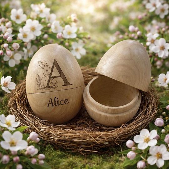 Personalized Fillable Wooden Easter Egg, Custom Name Engraved Hollow Egg 2026, Baby First Easter Keepsake Gift, Easter Gifts