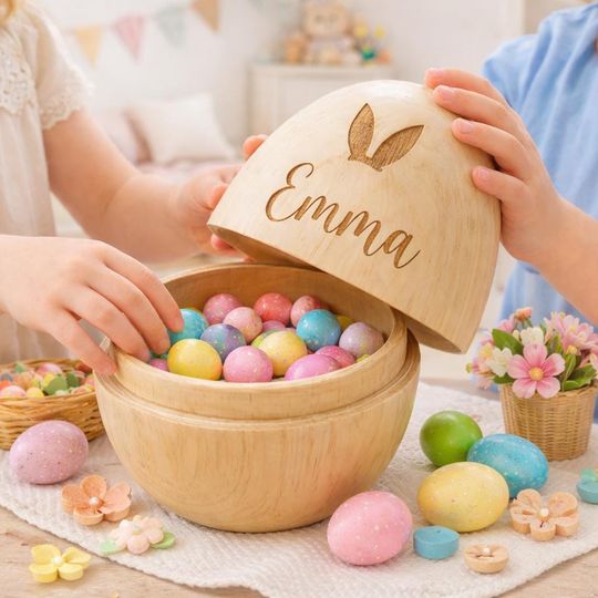 Discover Personalized Wooden Easter Egg: Engraved Hollow Egg Decor 2026 Custom Name Gift