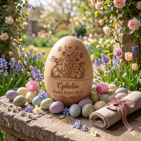 Personalized Christian Easter Wooden Egg, He Is Risen Easter Keepsake, Custom Bunny Egg Gift For Kids, Religious Easter Basket Filler