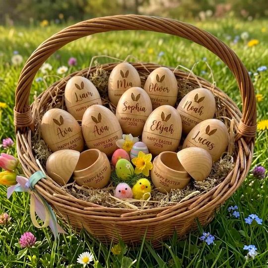 Discover Personalized Name Kid Wooden Easter Egg, Custom Kids Boy Name Baby Bunny Basket Keepsake Gift, Couple Easter Basket Filler Spring Gift 2026
