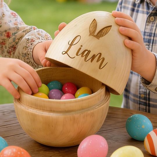 Personalized Wooden Easter Egg: Engraved Hollow Egg Decor 2026 Custom Name Gift
