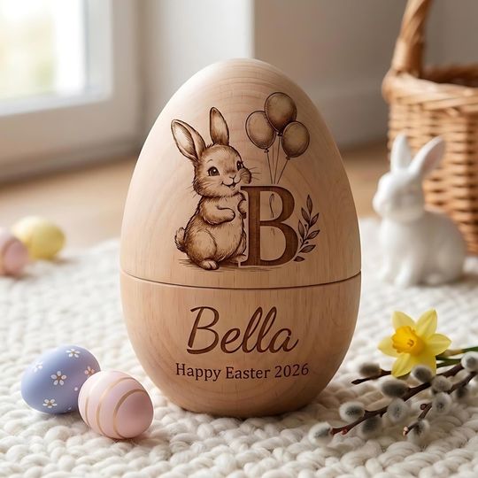 Personalized Wooden Easter Egg, Hollow Fillable Keepsake, Custom Name Easter Gift, 1st Easter Basket Stuffer, Baby Keepsake