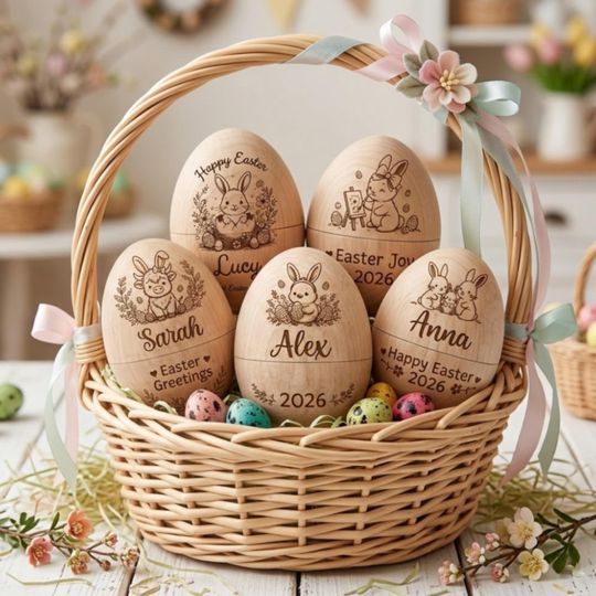 Discover Custom Wooden Easter Egg, Hollow Fillable Keepsake, Custom Name Easter Gift, Personalize Easter Basket Stuffer, Play Kitchen Toy Egg, Gift