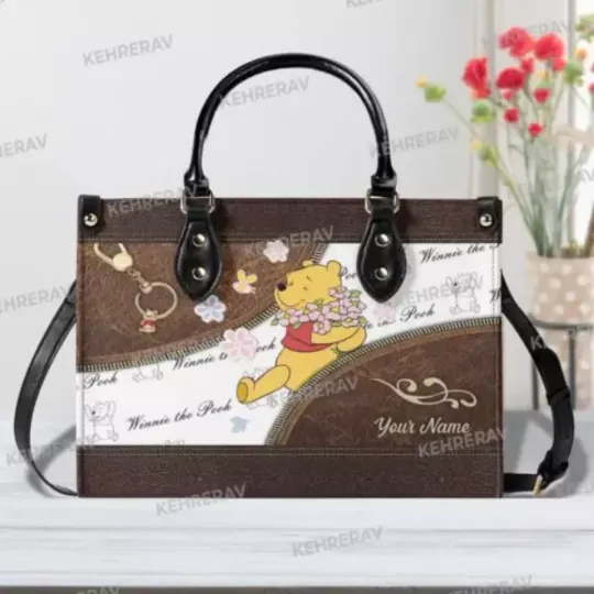 Discover Winnie The Pooh Leather Handbag, Custom Leather Handbag, Travel Bag Gift