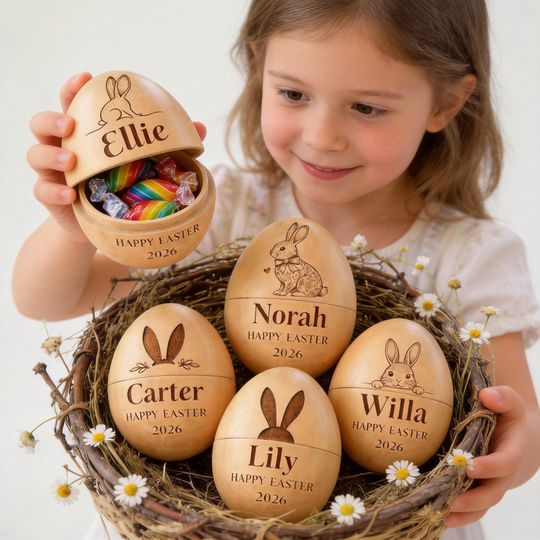 Discover Personalized Musical Wooden Easter Egg Shakers,Engraved Egg Shaker Kids,Custom Easter Gift, Kids Musical Instrument,Baby First Easter