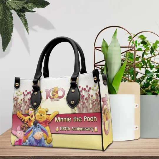 Discover Personalized Winnie The Pooh Leather Hand Bag, Gift For Cartoon Lovers