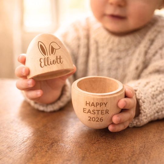 Hollow Fillable Wooden Easter Egg with Magnetic Lid Custom Name Engraved Easter Keepsake