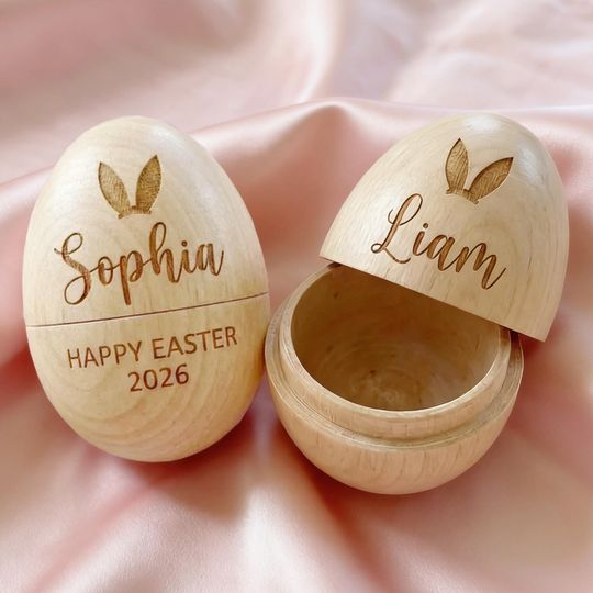 Personalized Wooden Easter Egg: Engraved Hollow Egg Decor 2026 Custom Name Gift