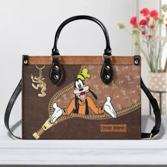 Discover Goofy Women Leather Handbag, Gift For Her, Gift For Cartoon Lovers