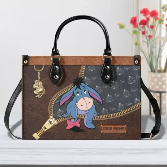 Discover Personalized Eeyore Leather Handbag, Custom Winnie the Pooh Tote Bag for Women
