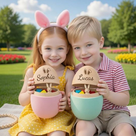 Custom Wooden Easter Egg, Personalized Easter Egg Toy, Baby First Easter Gift, Toddler Easter Basket Filler, Easter Egg Kids Name Gift