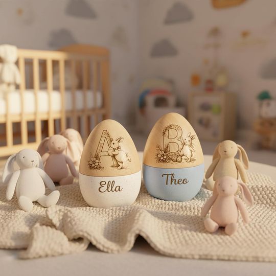 Personalized Easter Egg With Letter, Custom Wooden Easter Gift