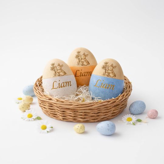 Personalized Wooden Easter Egg, Custom Name Engraved Hollow Keepsake (6*4.3cm)