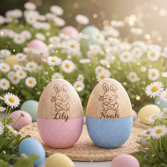 Personalized Easter Egg With Letter, Custom Wooden Easter Gift