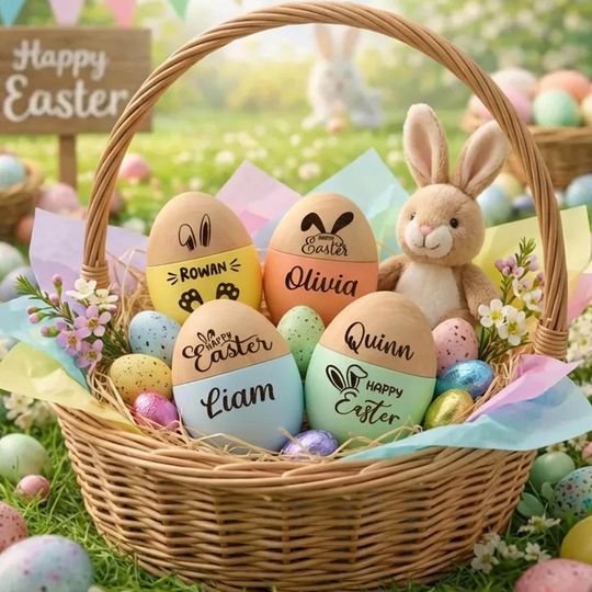 Discover Personalized Wooden Egg Shaker,  Engraved Baby Egg, Kids Easter Gift, Baby Keepsake