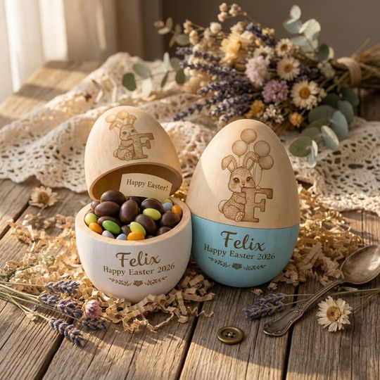Discover Personalized Fillable Wooden Easter Egg, Custom Name Engraved Hollow Egg 2026, Baby First Easter Keepsake Gift, Toddler Basket Stuffer Decor
