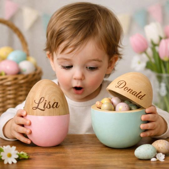 Personalized Fillable Easter Wooden Egg, Custom Kids Easter Gift, Easter Basket Stuffer, 1st Easter Baby Keepsake