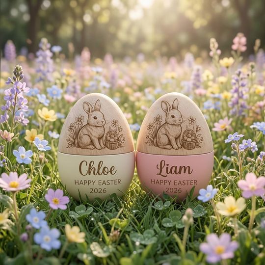 Personalized Wooden Easter Egg,Hollow Fillable Keepsake,Custom Name Easter Gift,Cute 1st Easter Basket Stuffer,Play Kitchen Toy Egg,Newborn