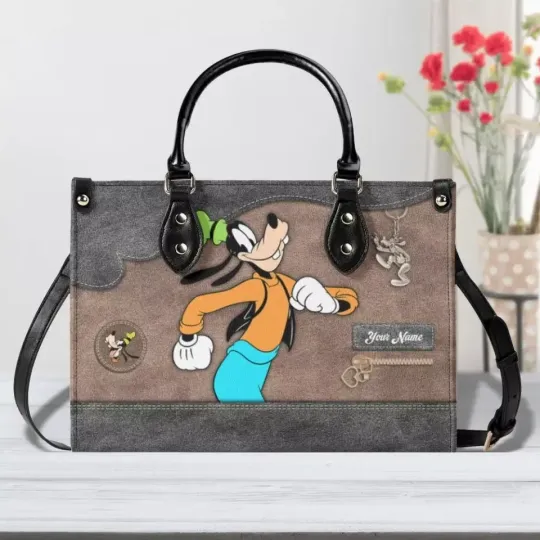 Discover Custom name Goofy Leather Handbag, Goofy Women Handbag, Disney Leather Handbag