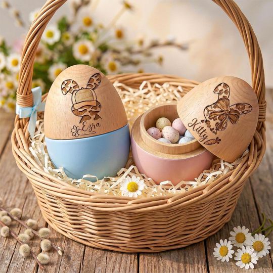 Discover Custom Kids Easter Gift, Easter Basket Stuffer, Personalized Fillable Easter Wooden Egg, 1st Easter Baby Keepsake