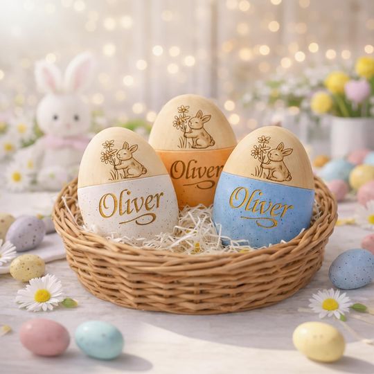 Personalized Wooden Easter Egg, Custom Name Engraved Hollow Keepsake, First Easter Gift