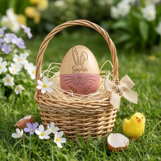 Custom Easter Egg, First Easter Gift Baby Keepsake, Personalized Wooden Easter Egg, Hollow Fillable Keepsake, Easter Home Decor