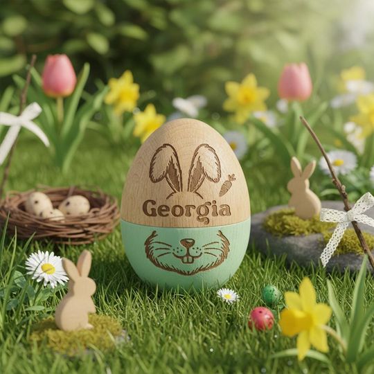 Custom Wooden Easter Egg, Easter Gift Baby Keepsake, Personalized Wooden Easter Egg, Hollow Fillable Keepsake, Easter Home Decor