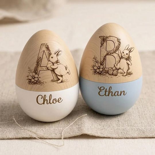 Personalized Easter Egg With Letter, Custom Wooden Easter Gift