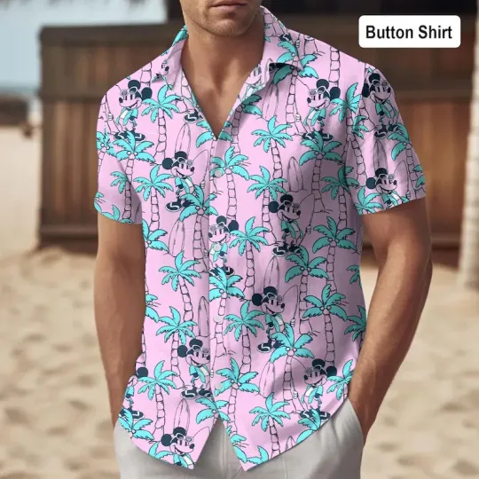 Discover Mickey Mouse Tropical Hawaiian Shirt, Disney Mickey Button With Unisex Style