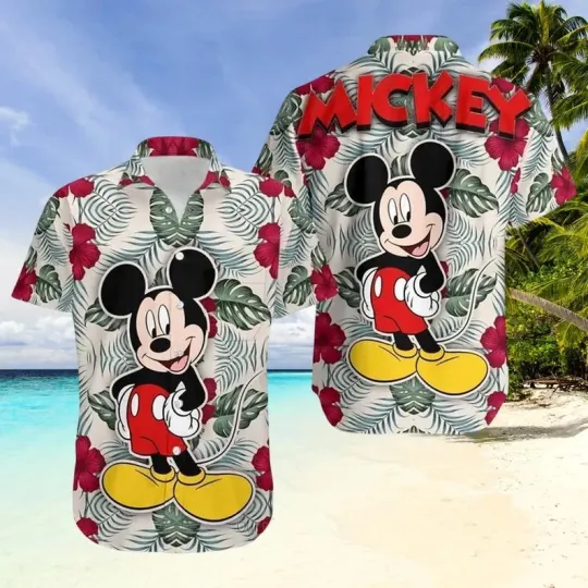 Discover Disney Mickey Mouse Red Flower Hawaiian Shirt
