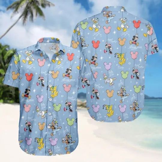 Discover Disney Mickey And Friends Signatures Hawaiian Button Shirt
