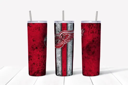 Discover Detroit Red Wings Grunge Tumbler with Lid and Straw 20 oz