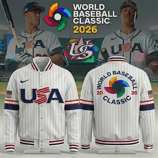 Discover 2026 World Baseball Classic USA Team All Over Baseball Jacket - White Fullsize