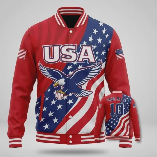 Discover Personalized Name USA Team Baseball Jacket - All Over Print Fullsize
