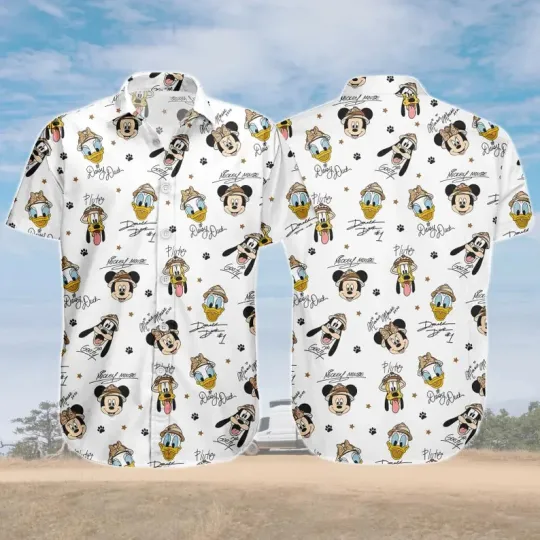 Discover Disney Cute Character Hawaiian Shirt, Mickey Donald Daisy Button Unisex
