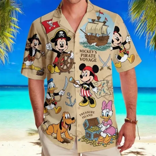 Discover Mickey And Friends Pirate Button Shirt, Disney Pirate Cruise Hawaiia Unisex Hot