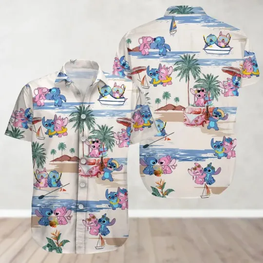 Discover Disney Stitch And Angel Button Shirt And Shorts, Lilo Stitch Hawaiian Shirt