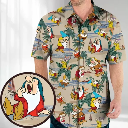 Discover Disney Seven Dwarf Hawaiian Shirt, Disneyland Dwarf Button
