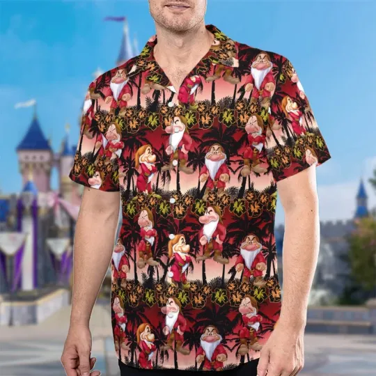 Disney Grumpy Men’s Hawaiian Shirt with Snow White and Seven Dwarfs Design