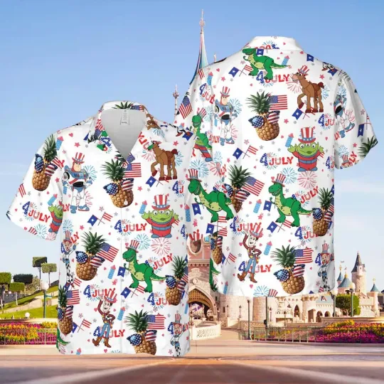 Discover Disney Toy Story 4th Of July Tropical Aloha Summer White Hawaiian Shirt